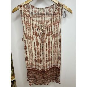 Vintage EST 1990Lucky Brand‎ BlouseSize  L  Sleeveless  Round Neck Tussled Tie